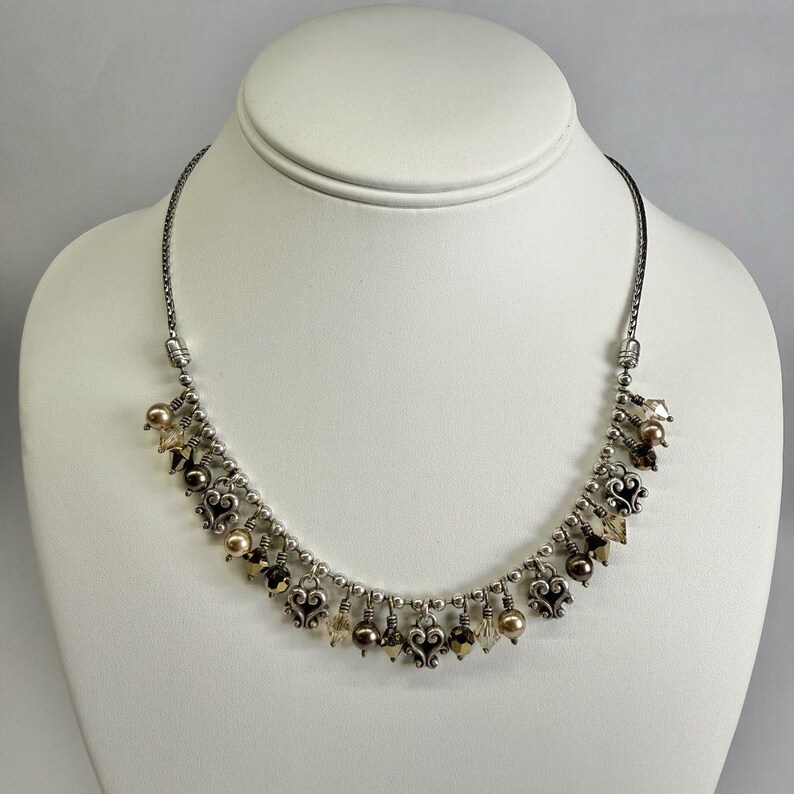 BRIGHTON Cannes Heart Bronze Faceted Beaded Vintage Necklace Jewelry N186 image 4