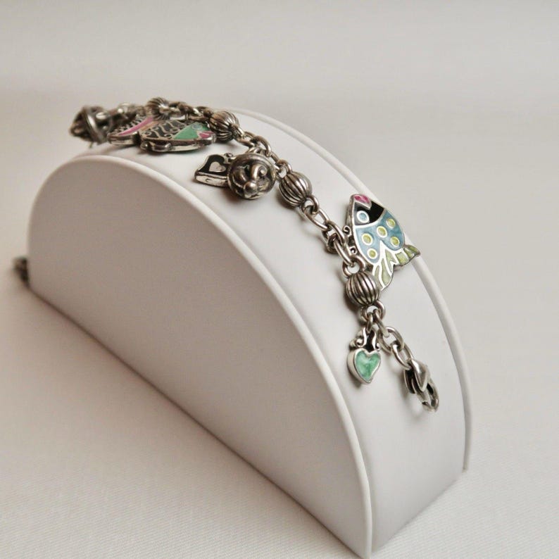BRIGHTON Bunte Emaille Fische Silber Ton Charme Vintage Armband Schmuck Br48 Bild 3