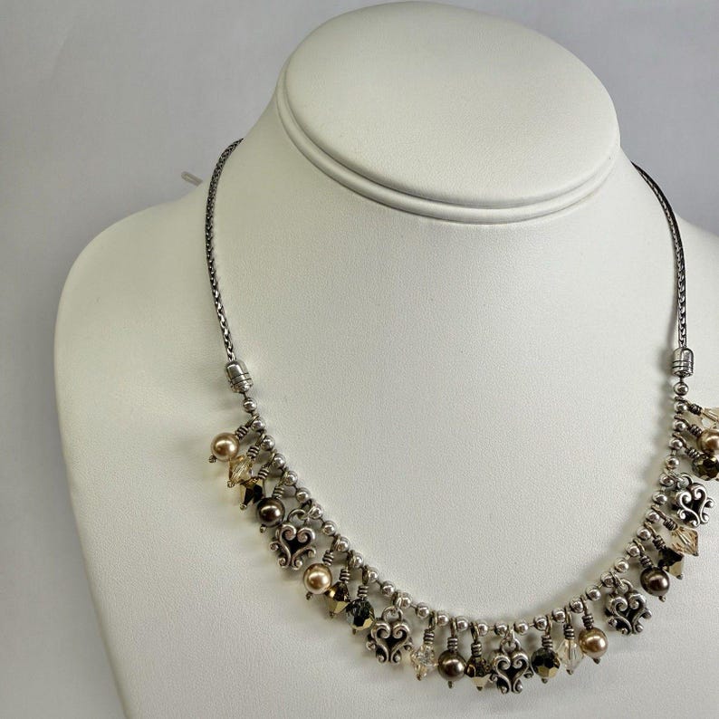 BRIGHTON Cannes Heart Bronze Faceted Beaded Vintage Necklace Jewelry N186 image 2