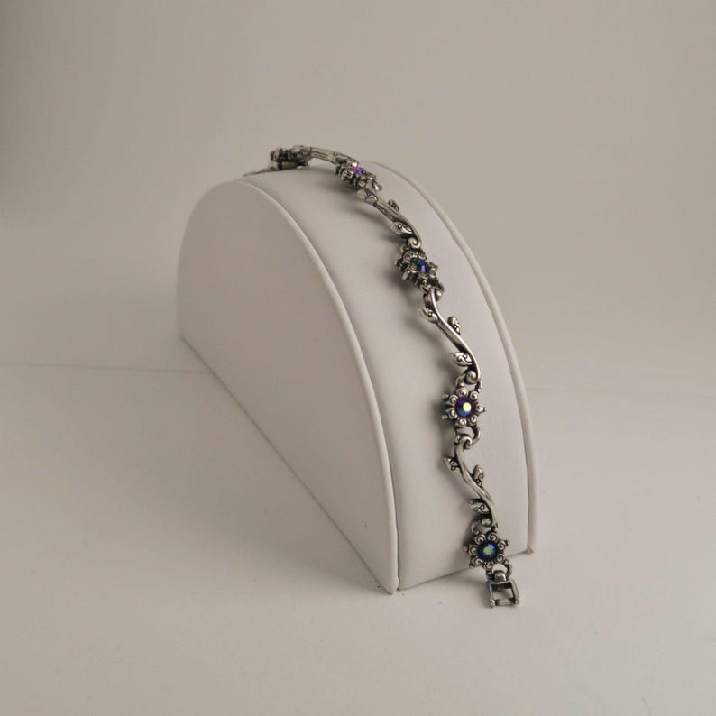 BRIGHTON Flower Reversible Crystal Silver Tone Vintage Bracelet Jewelry Br166 image 1