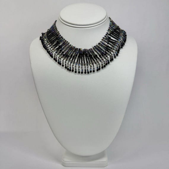 WORTHINGTON Seed Beads Fringe Collar Bib Vintage Necklace Jewelry N500