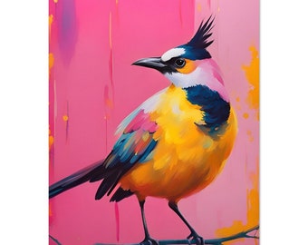 A bright and unique yellow and pink bird | Professionally Printed Poster | Maximalist Art | Premium Matte Paper