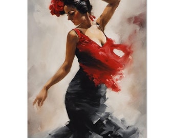 Beautiful Spanish Dancer wearing Red and Black | Professionally Printed Poster | Maximalist Art | Premium Matte Paper