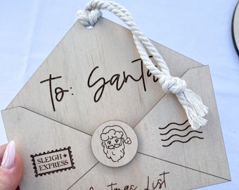 Wooden Engraved Santa Mail Envelope Ornament