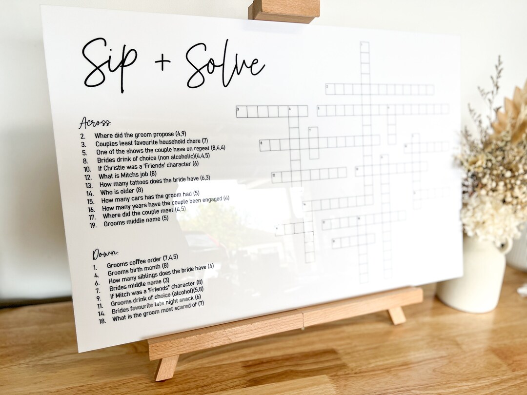 Sip Solve Personalised Crossword Puzzle Wedding Puzzle Etsy Australia