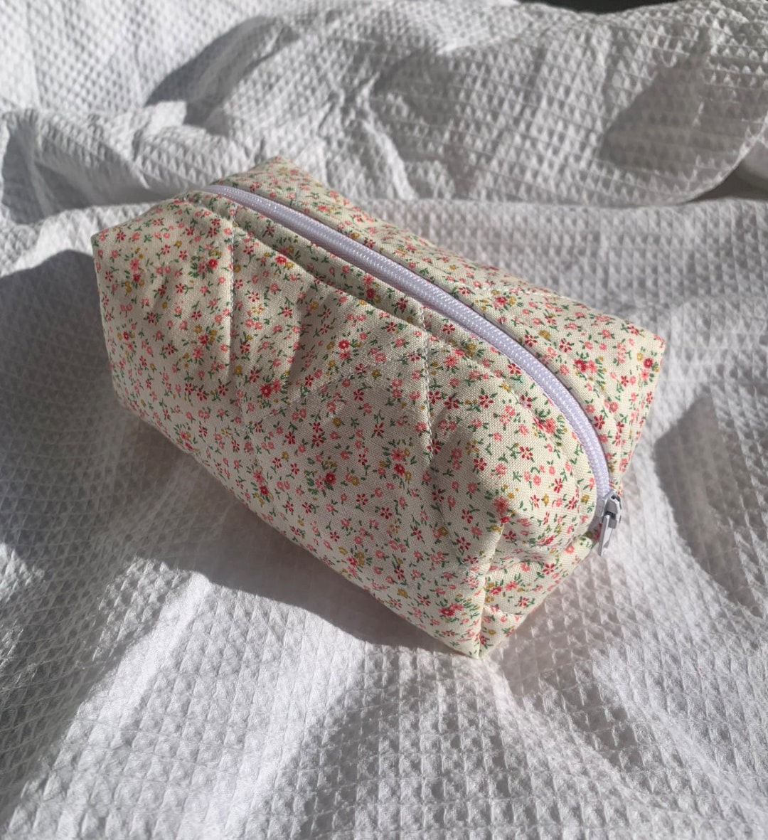 Handmade Floral Pink & Red Quilted Makeup Bag Zippered Box - Etsy