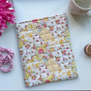 Handmade Book Sleeve Kindle E-Reader Cover Quilted Patchwork Pink Yellow Green Blue Floral Gingham