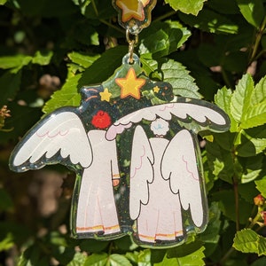 Good Omens Double Sided Epoxy Glitter 3.5&quot; Charm - Before The Beginning - Aziraphale & Crowley