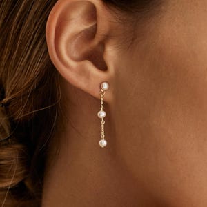 Pendiente de perla de agua dulce natural, pendiente largo, pendiente de boda, pendiente de perla dorada, pendiente hecho a mano, regalo del día de la madre para ella