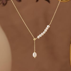 Dantiy Freshwater Pearl Drop Necklace, Natural Pearl Pendant Necklace, Wedding Jewellery, Delicate Necklace for Mom, Bridesmaid Gift for Her