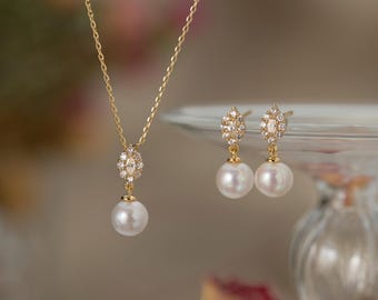 Sierlijke parelsieradenset, bruiloft diamanten ketting set, bruidssieraden set oorbellen ketting armband, bruiden en bruidsmeisje cadeau voor haar