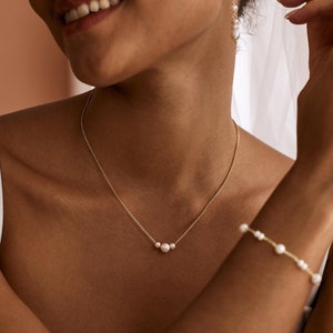 Simple Natural Pearl Necklace, Bridal Pearls Necklace, Wedding Jewellery, Women Gold Necklace, Bridesmaids Gifts, Mother's Day Gifts for Her