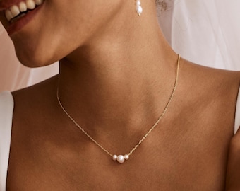 Simple Natural Pearl Necklace, Daily Pearl Necklace, Wedding Jewellery, Gold Necklace for Women, Handmade Necklace, Bridesmaids Gift for Her