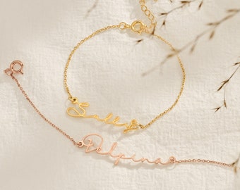 Handwriting Name Bracelet, Custom Signature Bracelet, Personalized Name Bracelet, 18K Gold Name Bracelet, Gift for Mom, Mothers Day Gift