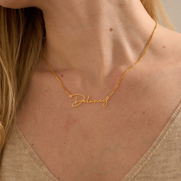 Personalised Minimalist Name Necklace with Box Chain, Custom Name Necklace, Gold Name Necklace, Personalised Gifts, Mothers Day Gift for Mom
