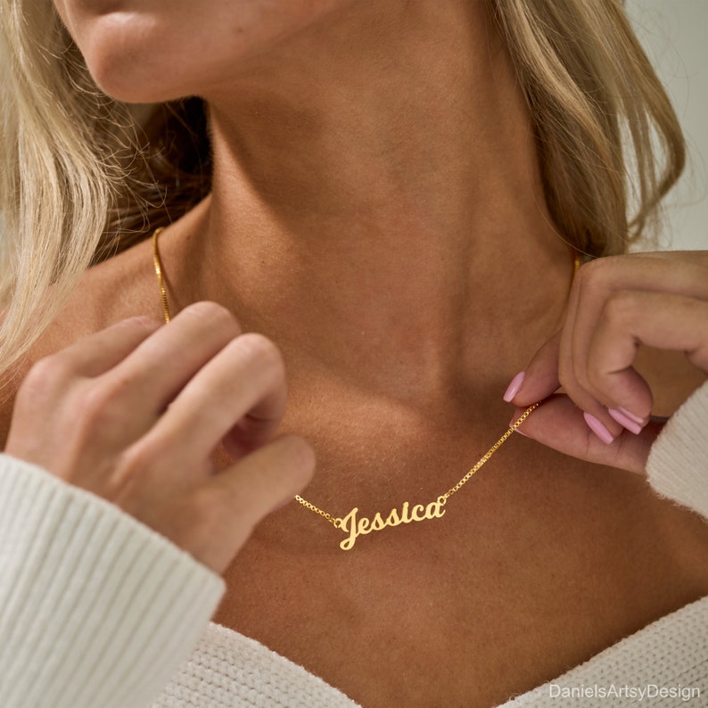 Benutzerdefinierte Namenskette mit Box-Kette, Gold Namenskette, Halskette für Frauen, handgemachter Schmuck, personalisierte Geschenke, Muttertagsgeschenk Bild 4