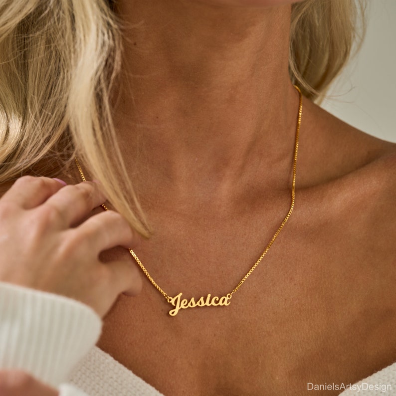 Benutzerdefinierte Namenskette mit Box-Kette, Gold Namenskette, Halskette für Frauen, handgemachter Schmuck, personalisierte Geschenke, Muttertagsgeschenk Bild 7