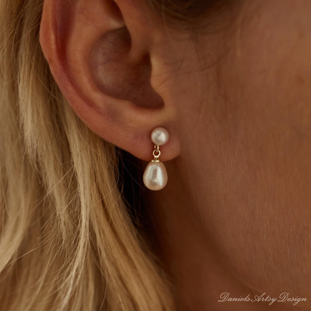 Natural Pearl Drop Earrings, Minimalist Wedding Earring, Bridesmaids ...