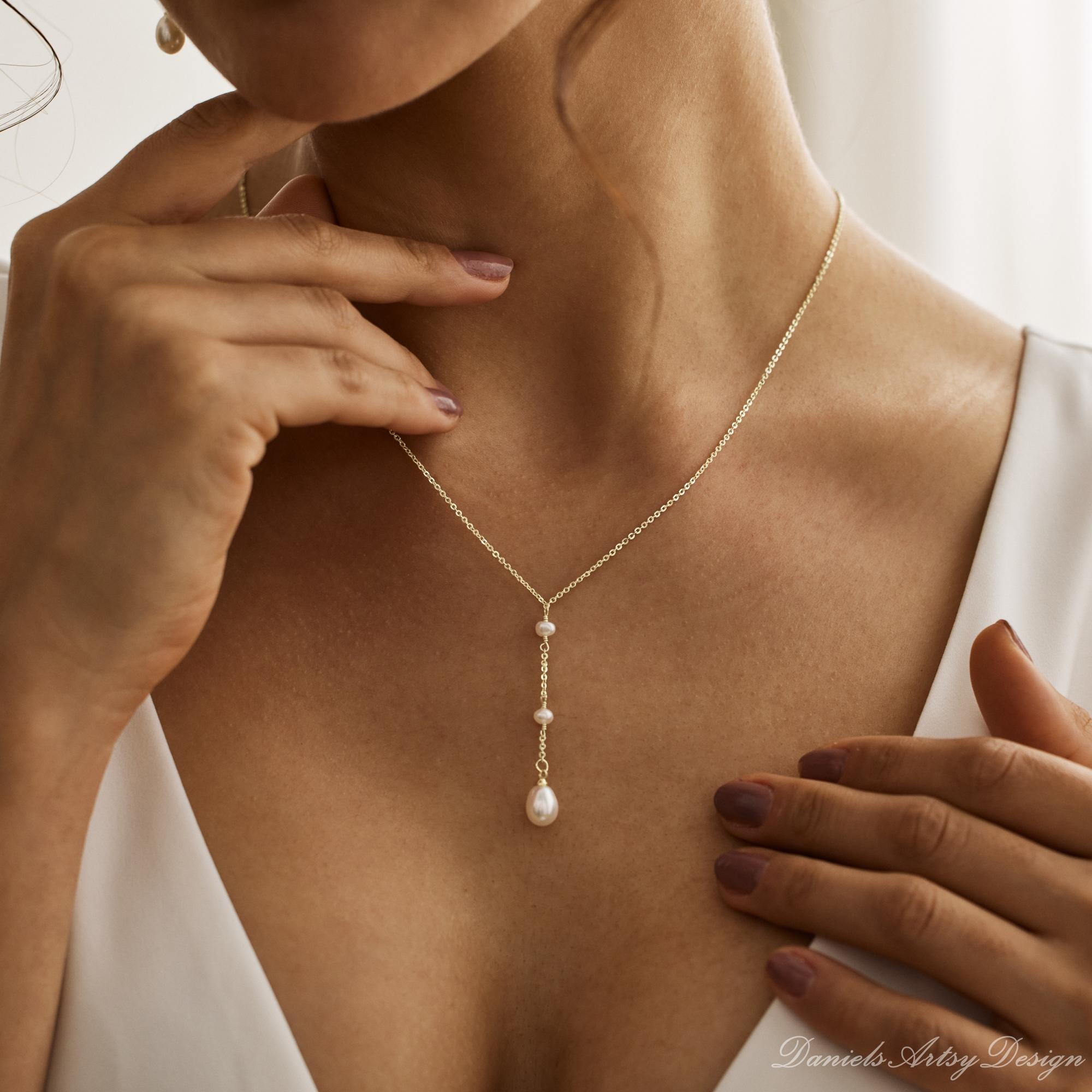 Collana A Y Con Perle Per Sposa – Retro Catena Lunga, Color Oro, Gioiello Da Matrimonio