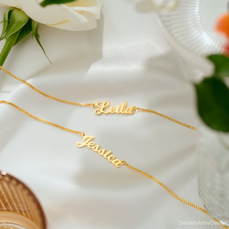 Benutzerdefinierte Namenskette mit Box-Kette, Gold Namenskette, Halskette für Frauen, handgemachter Schmuck, personalisierte Geschenke, Muttertagsgeschenk Bild 5