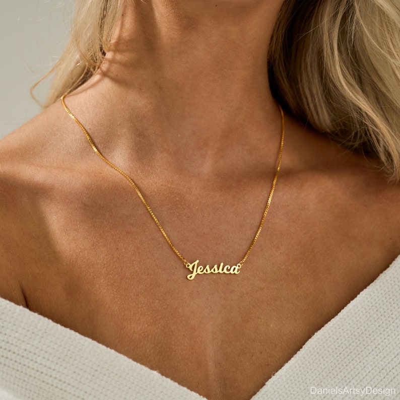 Benutzerdefinierte Namenskette mit Box-Kette, Gold Namenskette, Halskette für Frauen, handgemachter Schmuck, personalisierte Geschenke, Muttertagsgeschenk Bild 3