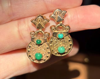 Pendientes colgantes de oro de 14 quilates con turquesa antigua