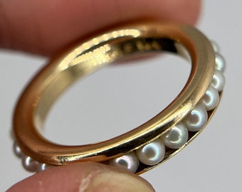 Anillo vintage de oro de 14 quilates con perla de semilla • Talla 6.25 (EE. UU.)