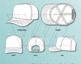 A-Frame Snapback Cap Vector Mockup | Streetwear Apparel Design Assets (Ai, EPS, PDF, PNG)