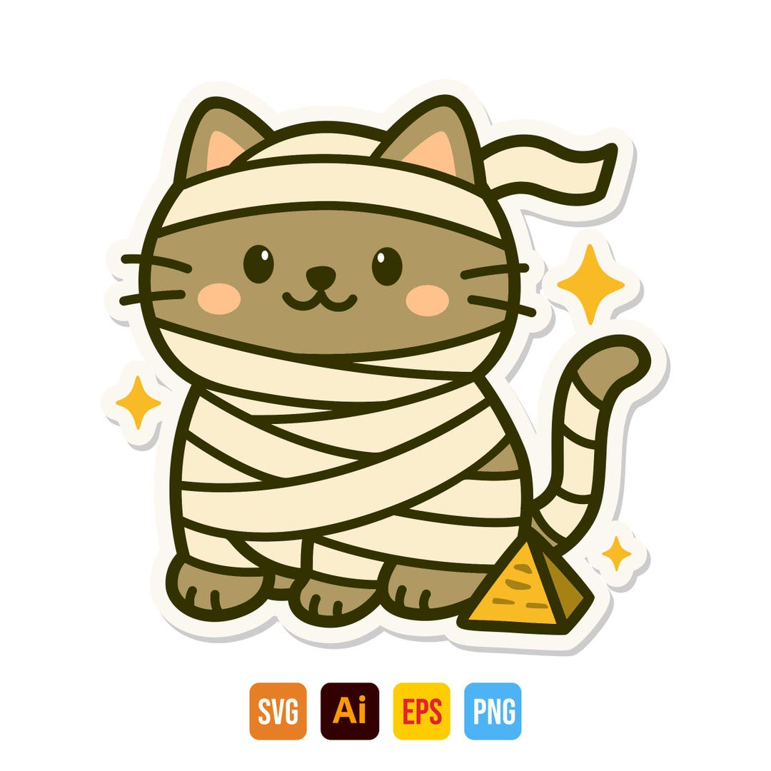 Cute Mummy Cat SVG – Halloween Cartoon Clipart for Sticker and Shirt ...