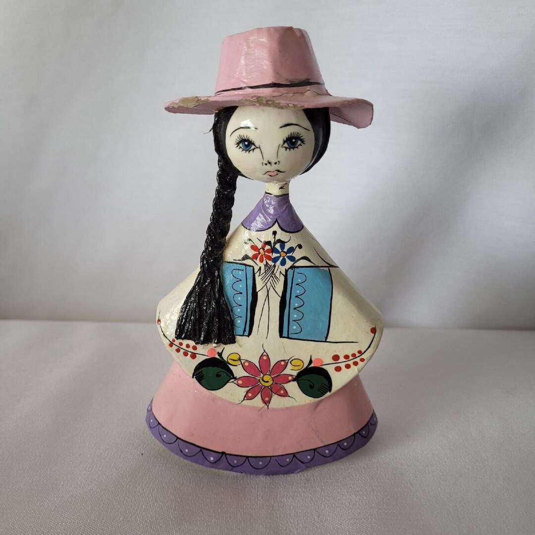 Vintage Mexican Folk Art Sermel Paper Mache Senorita Doll Etsy
