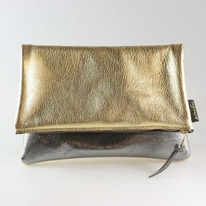 Zina Kao Adeline Two-Sided Gunmetal and Platinum Soft Leather Bag