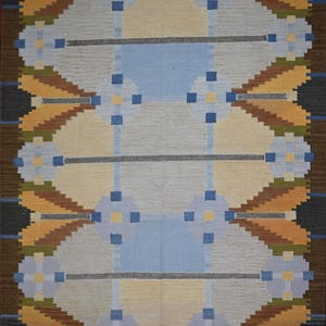 Folk Style Rug Runner, Handwoven Wool Scandinavian Kilim