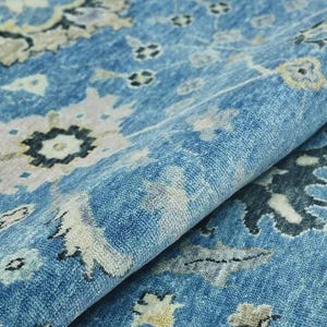Modern Blue Oushak Rug 8x10 and 9x12 Hand Knotted rug Blue and Beige Vintage Oushak Wool Area Rug for living room