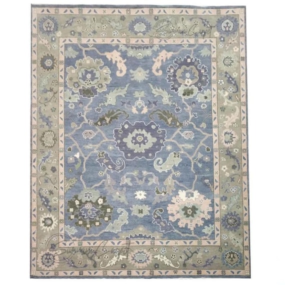 Distressed Boho Rug runner, muted blue, cotton backed, fringe edge rug