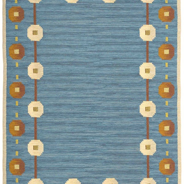 Tapis suédois vintage Helen Lindberg tissé à plat, tapis kilim scandinave en laine - 1960