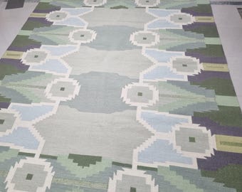 Alfombra Dhurrie de lana tejida a mano, alfombra kilim geométrica, decoración nórdica sueca
