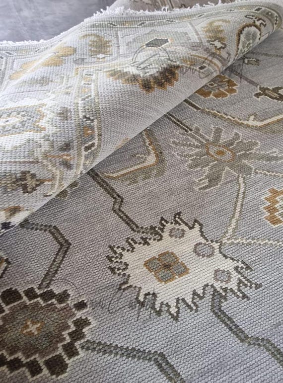 手織りウール ウシャックラグ 8x10：ニュートラルグレーシルバートルコ