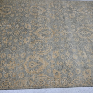 Hand-Knotted Wool Oushak Rug: Grey Floral Area Rug, 9x12