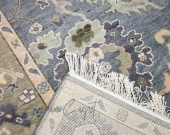 ハンドメイドのヴィンテージラグ、アンティーク調のグレーベージュ