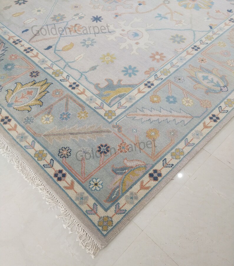 Oushak Rughand Knotted 8x10, 9x12, 10x14, Wool Traditional Blue and