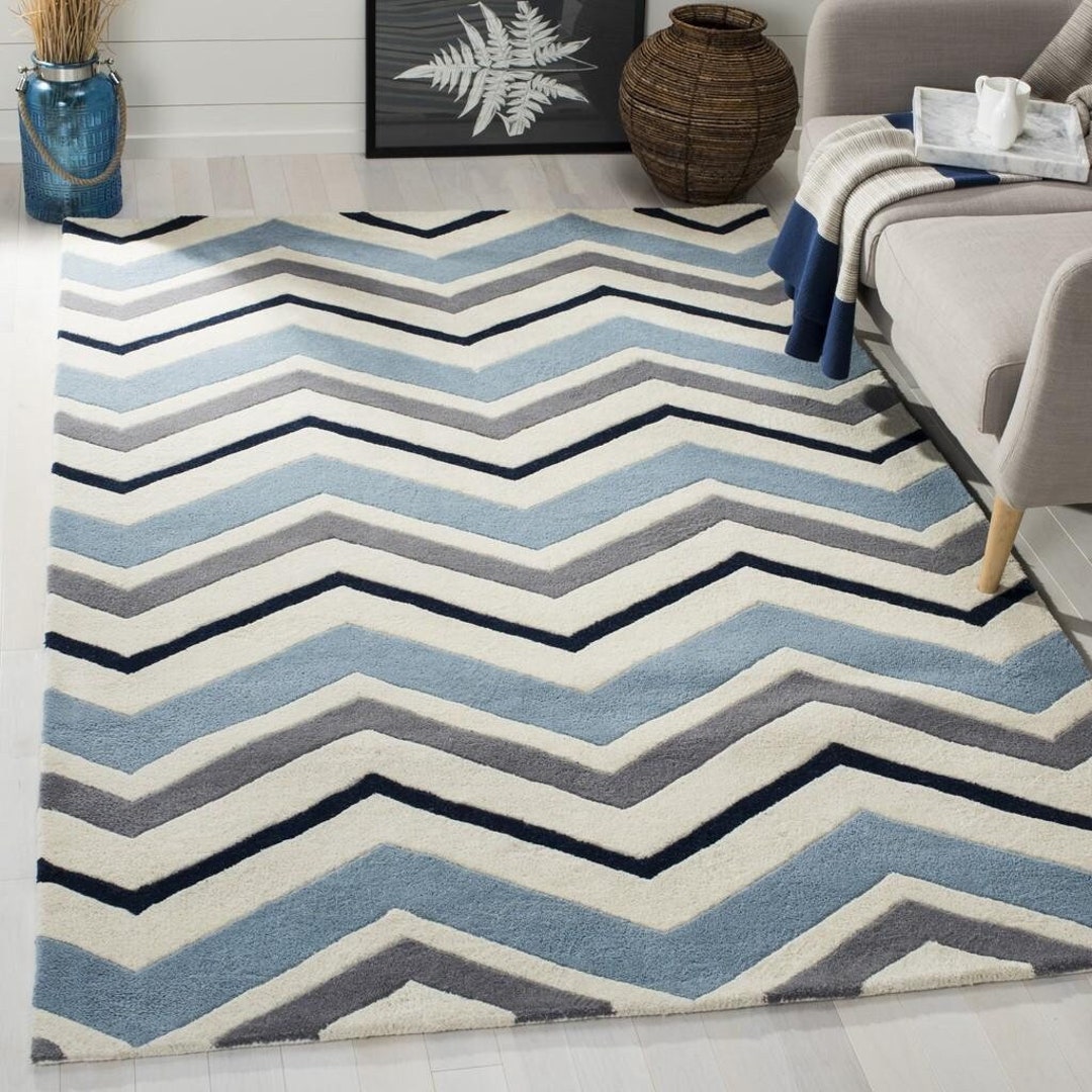 Brand New Area Rug Hand Tufted Capitola Blue Handmade Wool Etsy