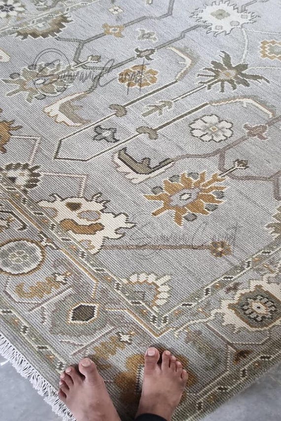 手織りウール ウシャックラグ 8x10：ニュートラルグレーシルバートルコ