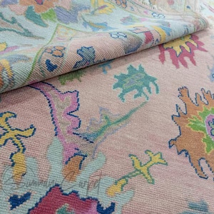 Pastel Floral Area Rug, Boho Chic Carpet, Soft Pink & Blue Oriental Rug