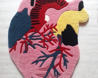 Anatomical Heart Rug Red Pink Tufted Small Accent Rug for Anatomy Home Decor