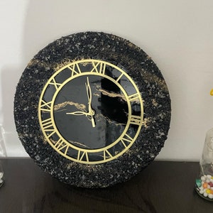 Hand made Round Wall Clock Handmade Epoxy Resin Minimalism Marble Black Stone Wall Decor Home Decor Wall Art Office decor