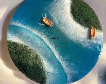 Ocean Wave Resin Kunstuhr, Küstenholz Wanddekor, Strand Epoxy Kunst