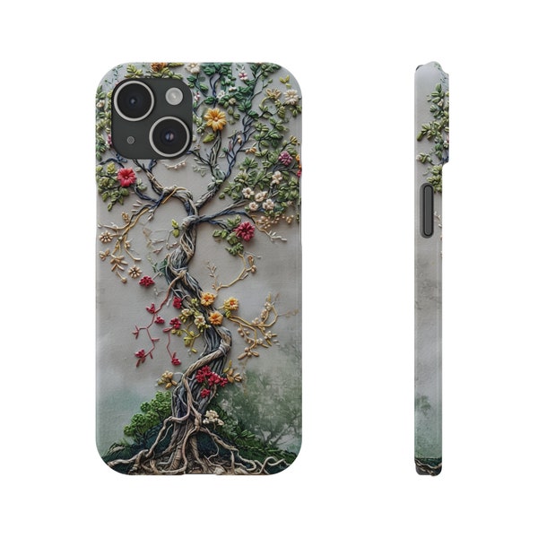 Embroidered 3D Tree of Life iPhone Case - Gift Idea for Him or Her - Slim Fit - iPhone 15 14 13 12 11 Pro Max