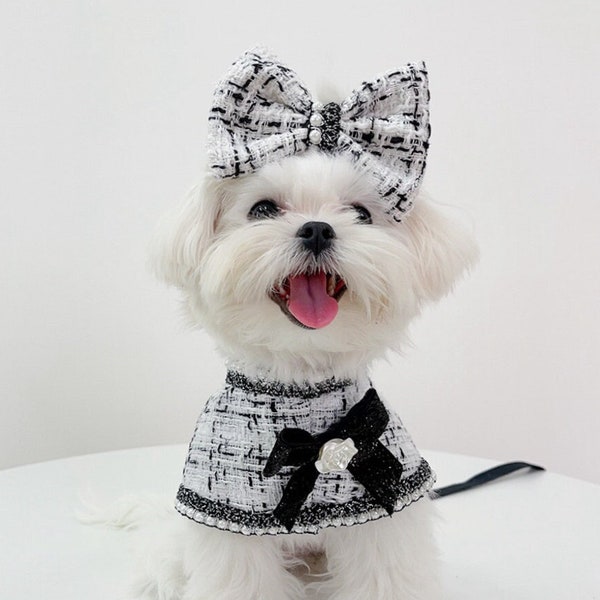 Pet Leash Set-Classic Camellia Pink丨Black丨White Dress Cape-Pet Chest& Back Strap-Pet Apparel-Pet Cloak-Dress For Dogs 丨Cats-Gifts for Pets