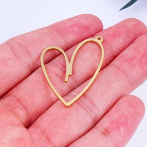 Raw Brass Earring Charms Pendant, Heart Earring Accessories, Earring Connector With Holes, Brass Jewelry, Gold Earring Supplies, FQ0134