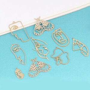 Raw brass earring pendant charms, Accessories for earring making, Earring connector, Unique earring charms, Jewelry making supplies FQ0650